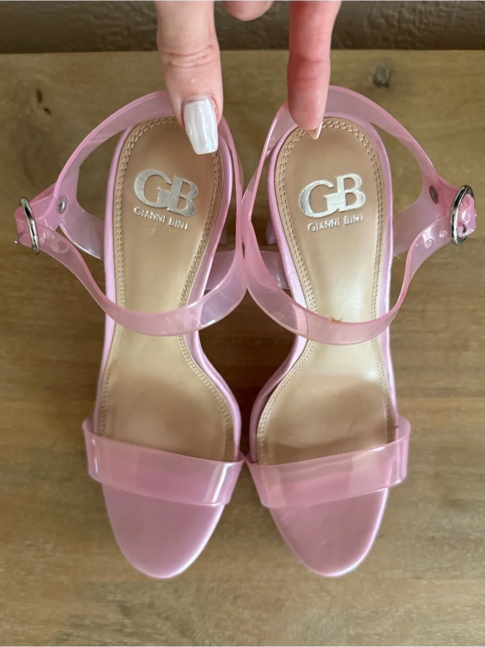 Gianni Bini Pink 2 Koool Lucite Acrylic Strapy Heels